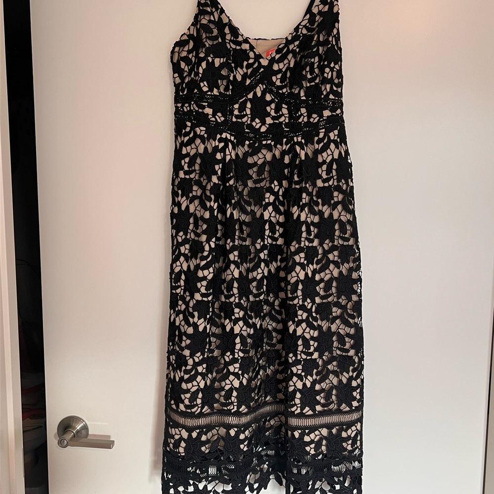 All Worthy by Hunter McGrady Black and Cream Lace Wedding Dress